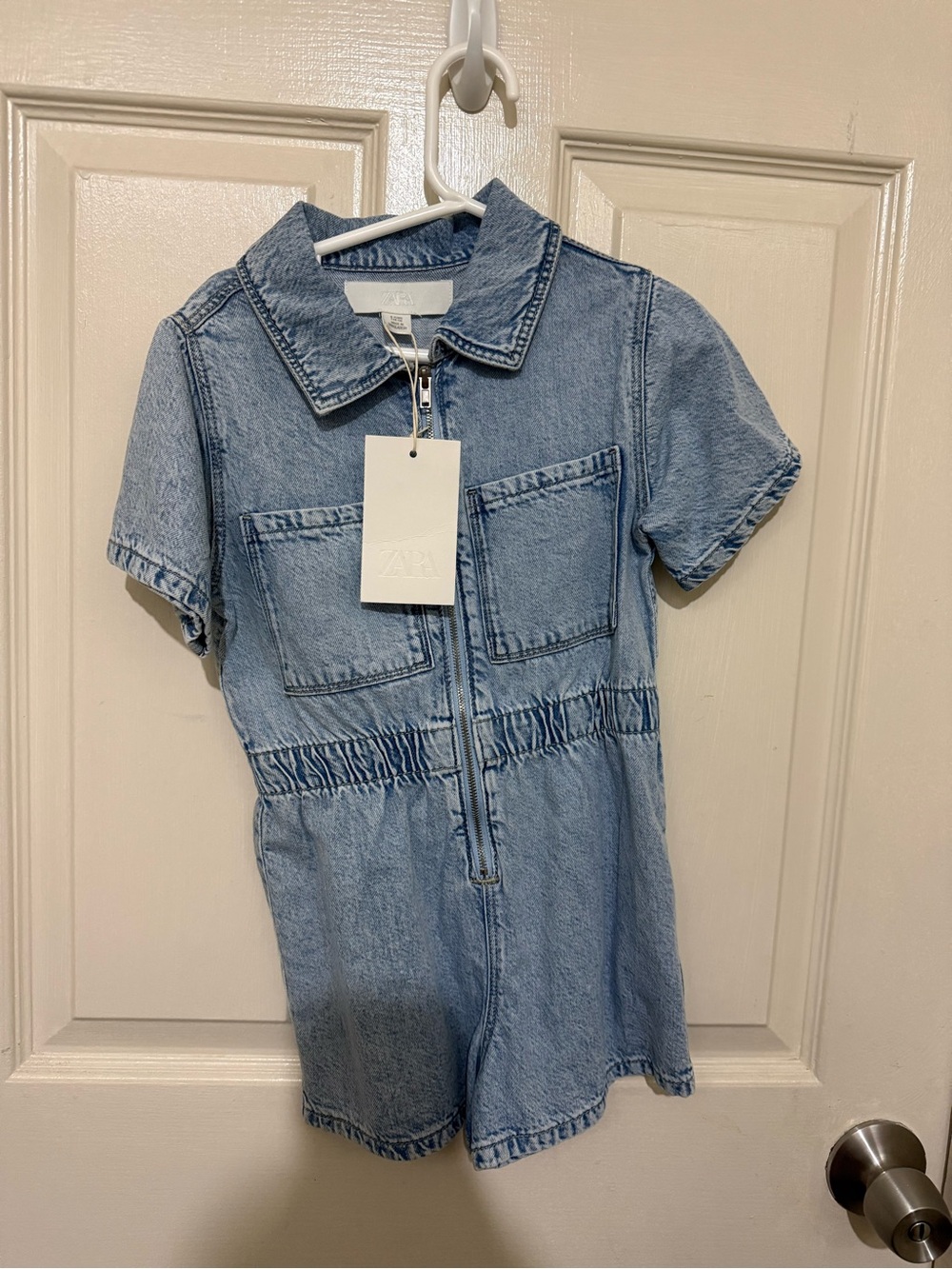 Zara Light Blue Denim Zip Front Kids Romper